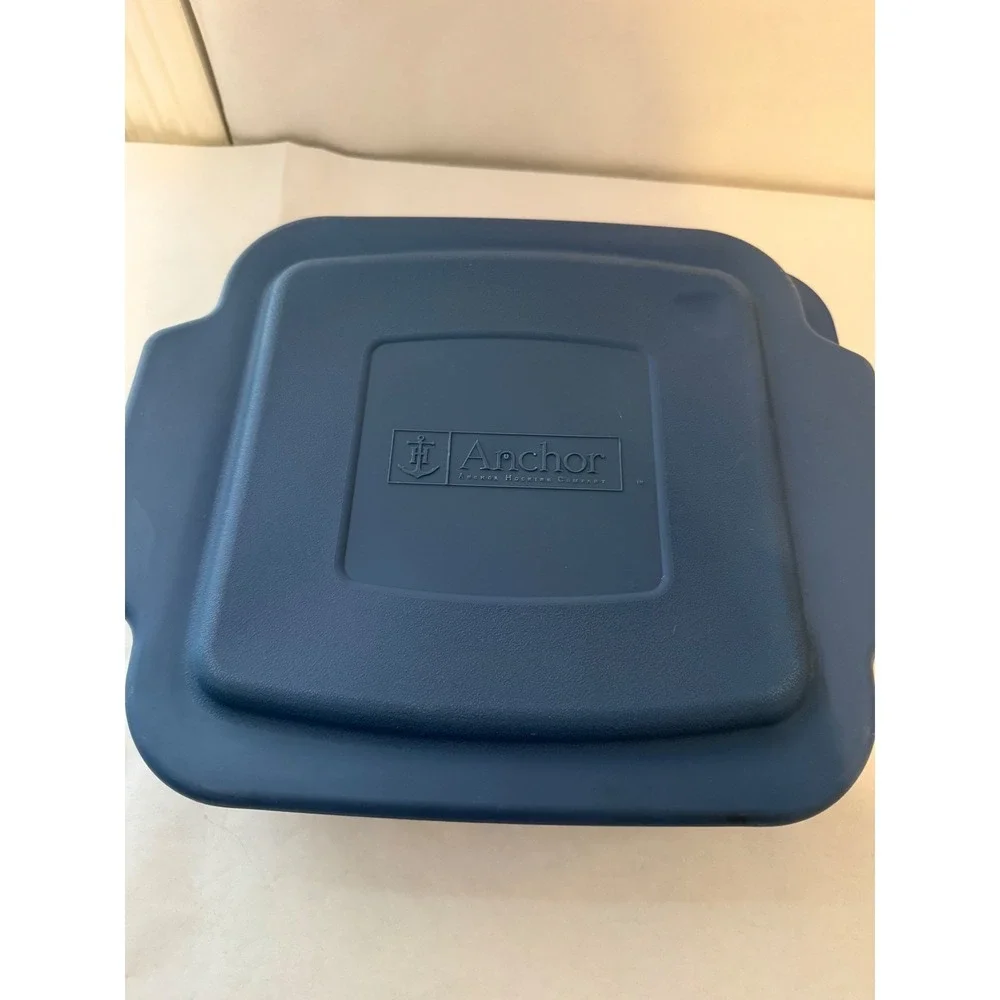Anchor Hocking 8x8‎ Glass Baking Dish with Navy Blue Lid Square 2 Quart USA Made